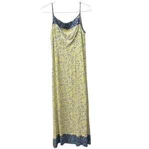 Vintage Yellow & Blue Floral Maxi Dress Cottagecore Sundress Small Made in USA